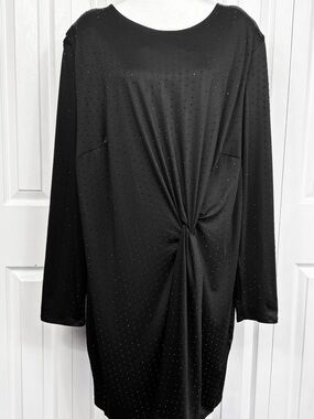 NWT H&M Black Beaded Stretch Twist Front Long Sleeve Sheath Dress 4XL
